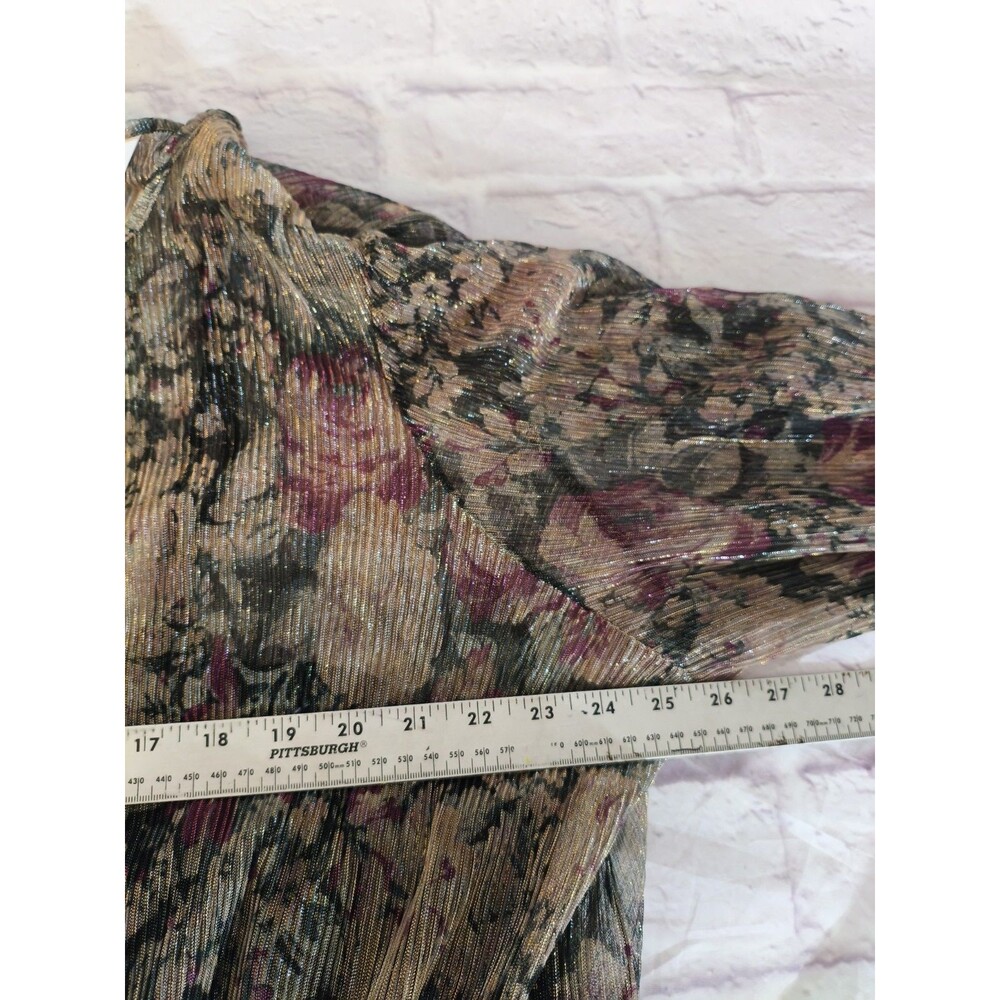 LC Lauren Conrad Sz 3X Floral Gold Metall Chiffon Sheer Sleeve Tiered Mini Dress - Picture 4 of 10